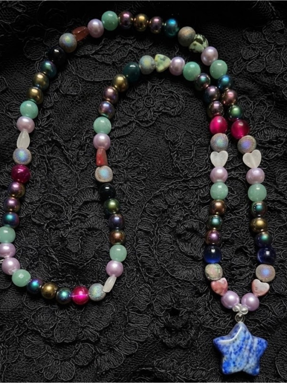 Iridescent Swirl Necklace (Rainbow Hematite, Rainbow Obsidian,Tigers Eye,Lapis)